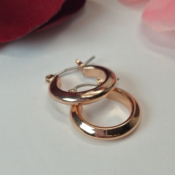 Rose Gold Plated Petite Hoop Earrings Minimalist Hoop Earrings - Picture 6 of 9
